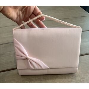 Vintage Pale Pink Clutch Purse Decorative Bow Elegant Feminine Prom Evening Bag